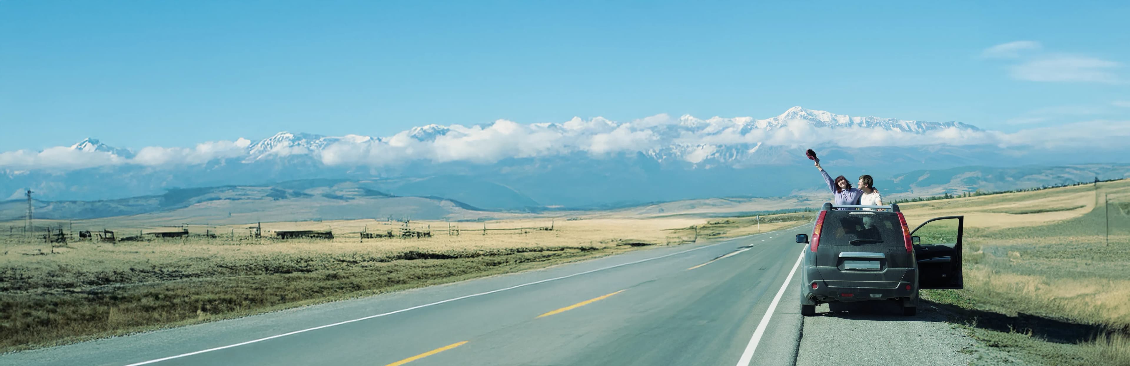 Mountain landscape with car